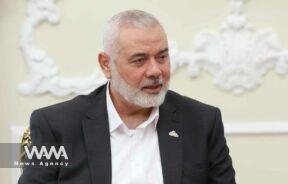 Palestinian group Hamas' top leader, Ismail Haniyeh meets with Iranian President Ebrahim Raisi (not pictured), in Tehran, Iran June 20, 2023. Iran's Presidency/WANA (West Asia News Agency)