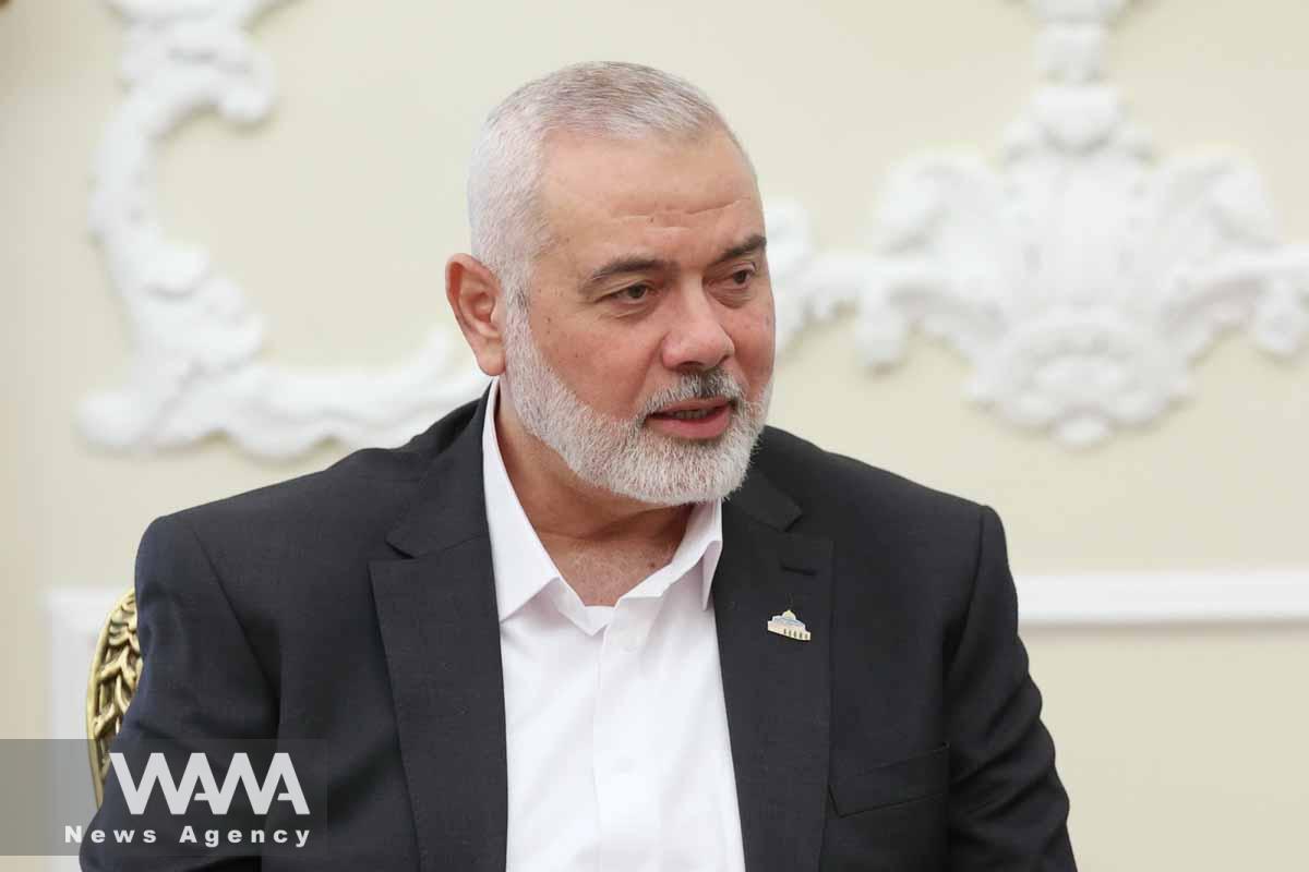 Palestinian group Hamas' top leader, Ismail Haniyeh meets with Iranian President Ebrahim Raisi (not pictured), in Tehran, Iran June 20, 2023. Iran's Presidency/WANA (West Asia News Agency)