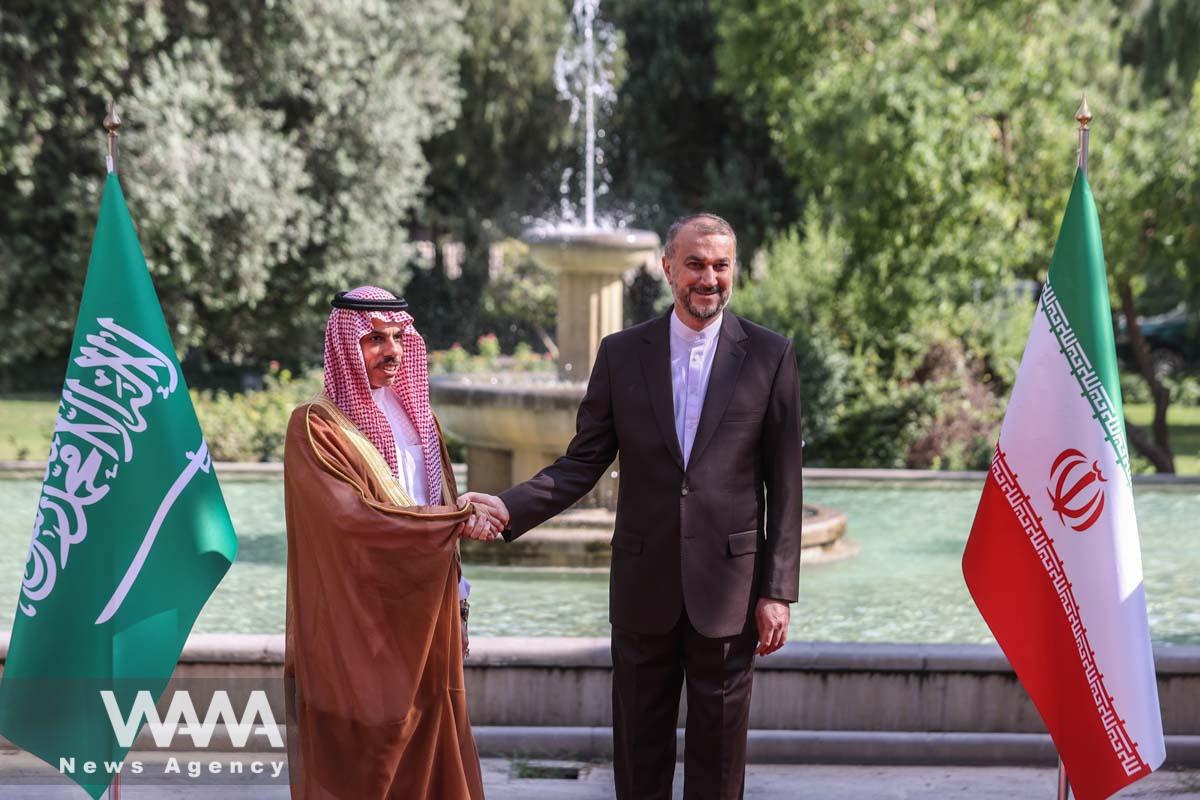 Iranian Foreign Minister Hossein Amir-Abdollahian meets with Saudi Arabia's Foreign Minister Prince Faisal bin Farhan Al Saud in Tehran, Iran June 17, 2023. Majid Asgaripour/WANA (West Asia News Agency)