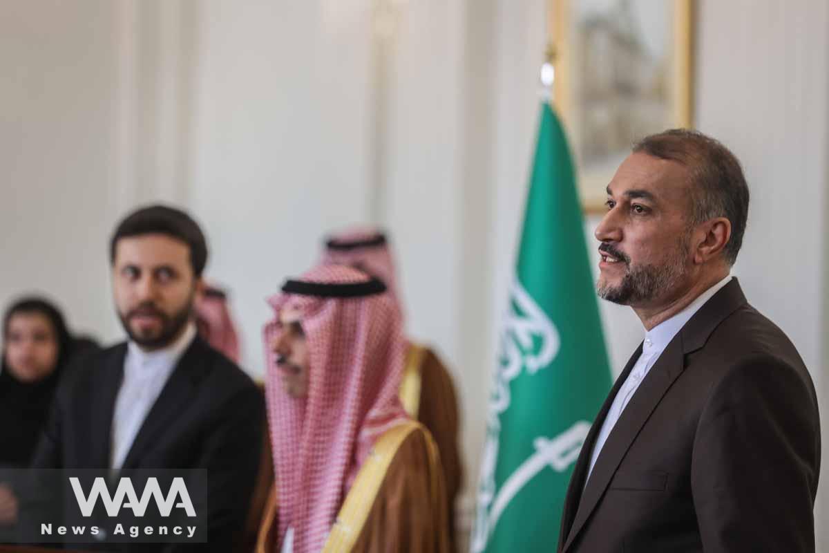 Iran's Foreign Minister Hossein Amir-Abdollahian speaks during a joint news conference with Saudi Arabia's Foreign Minister Prince Faisal bin Farhan Al Saud (not pictured), in Tehran, Iran June 17, 2023. Majid Asgaripour/WANA (West Asia News Agency)