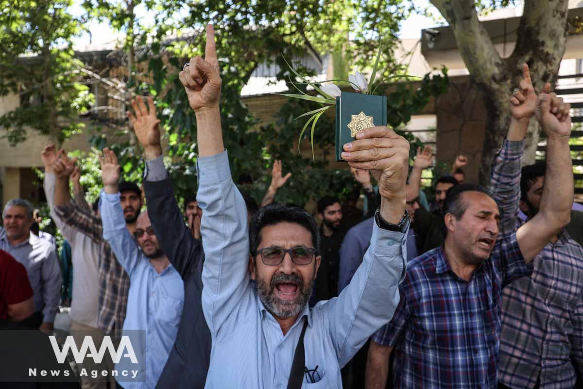 Demonstrators take part in a protest, against a man who burned a copy of the Quran outside a mosque in the Swedish capital Stockholm, in front of the Swedish Embassy in Tehran, Iran June 30, 2023. Majid Asgaripour/WANA (West Asia News Agency)