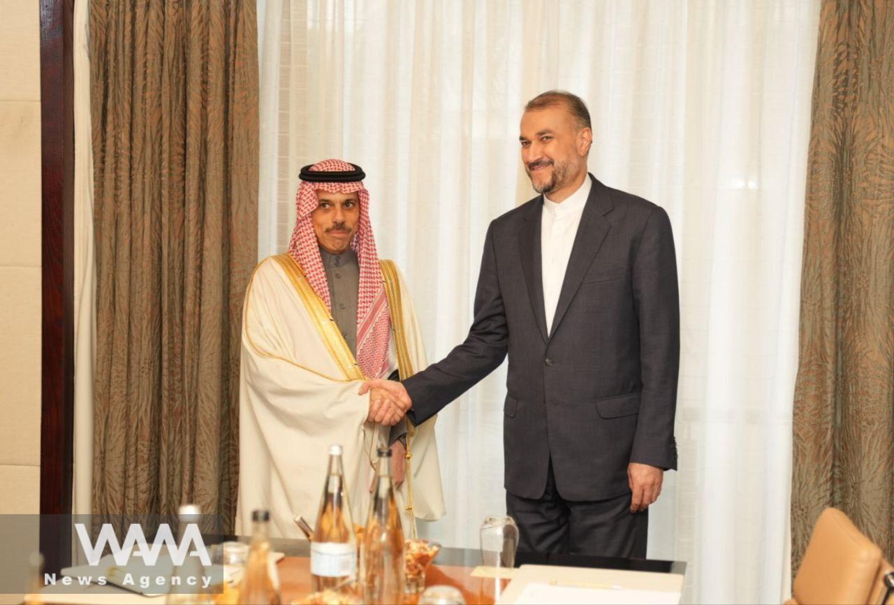 Iranian Foreign Minister Hossein Amir-Abdollahian meets with Saudi Arabia's Foreign Minister Prince Faisal bin Farhan Al Saud in Cape Town, South Africa, June 2, 2023. Iran's Foreign Ministry/WANA (West Asia News Agency)