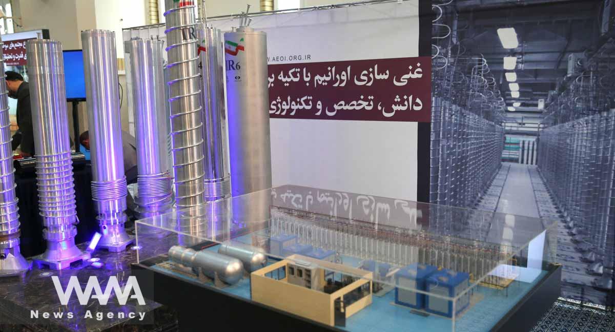 Iranian centrifuges are seen on display during a meeting between Iran's Supreme Leader Ayatollah Ali Khamenei and nuclear scientists and personnel of the Atomic Energy Organization of Iran (AEOI), in Tehran, Iran June 11, 2023. Office of the Iranian Supreme Leader/WANA (West Asia News Agency)