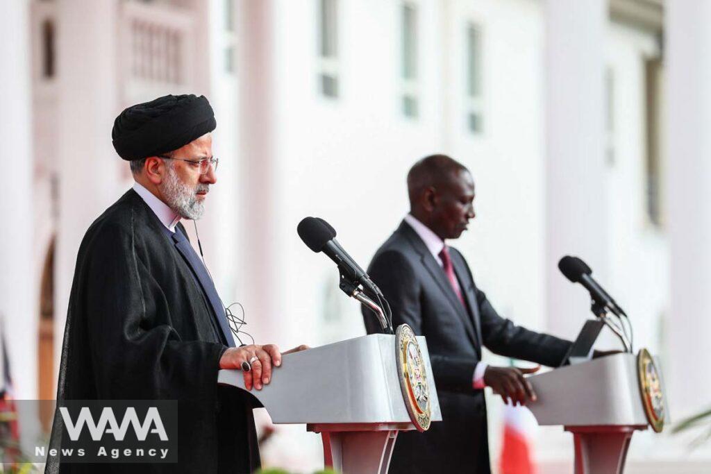 Iran's President Ebrahim Raisi attends a joint news conference with Kenya's President William Ruto at the State House in Nairobi, Kenya, July 12, 2023. Iran's Presidency/WANA (West Asia News Agency)