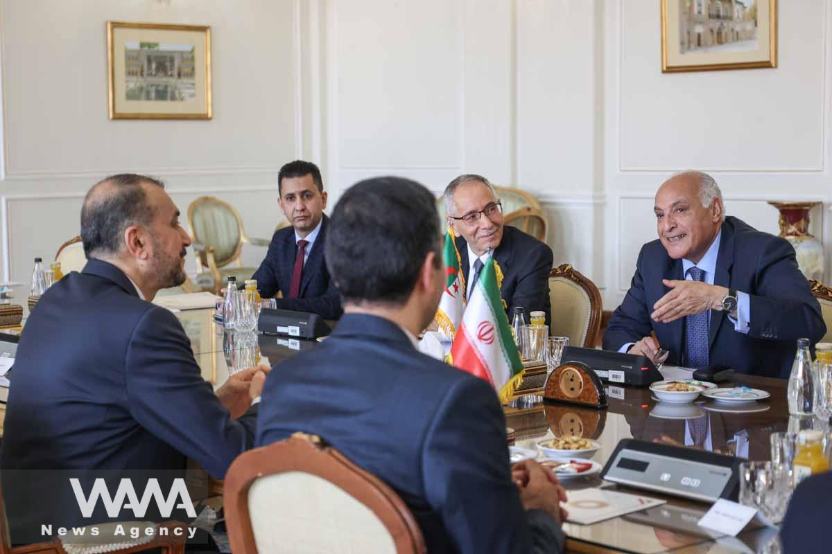 Iranian Foreign Minister Hossein Amir-Abdollahian meets with Algeria's Foreign Minister Ahmed Attaf in Tehran, Iran July 8, 2023. Majid Asgaripour/WANA (West Asia News Agency)