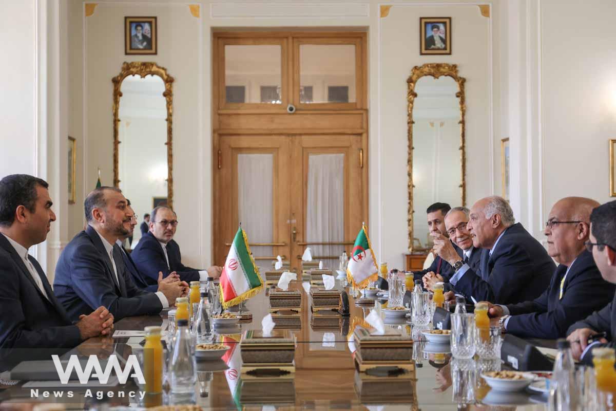 Iranian Foreign Minister Hossein Amir-Abdollahian meets with Algeria's Foreign Minister Ahmed Attaf in Tehran, Iran July 8, 2023. Majid Asgaripour/WANA (West Asia News Agency)