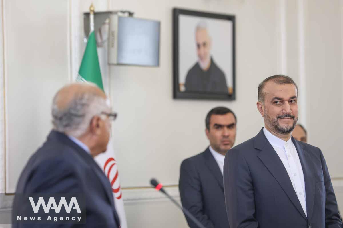 Iran's Foreign Minister Hossein Amir-Abdollahian looks during a joint news conference with Algeria's Foreign Minister Ahmed Attaf, in Tehran, Iran July 8, 2023. Majid Asgaripour/WANA (West Asia News Agency)