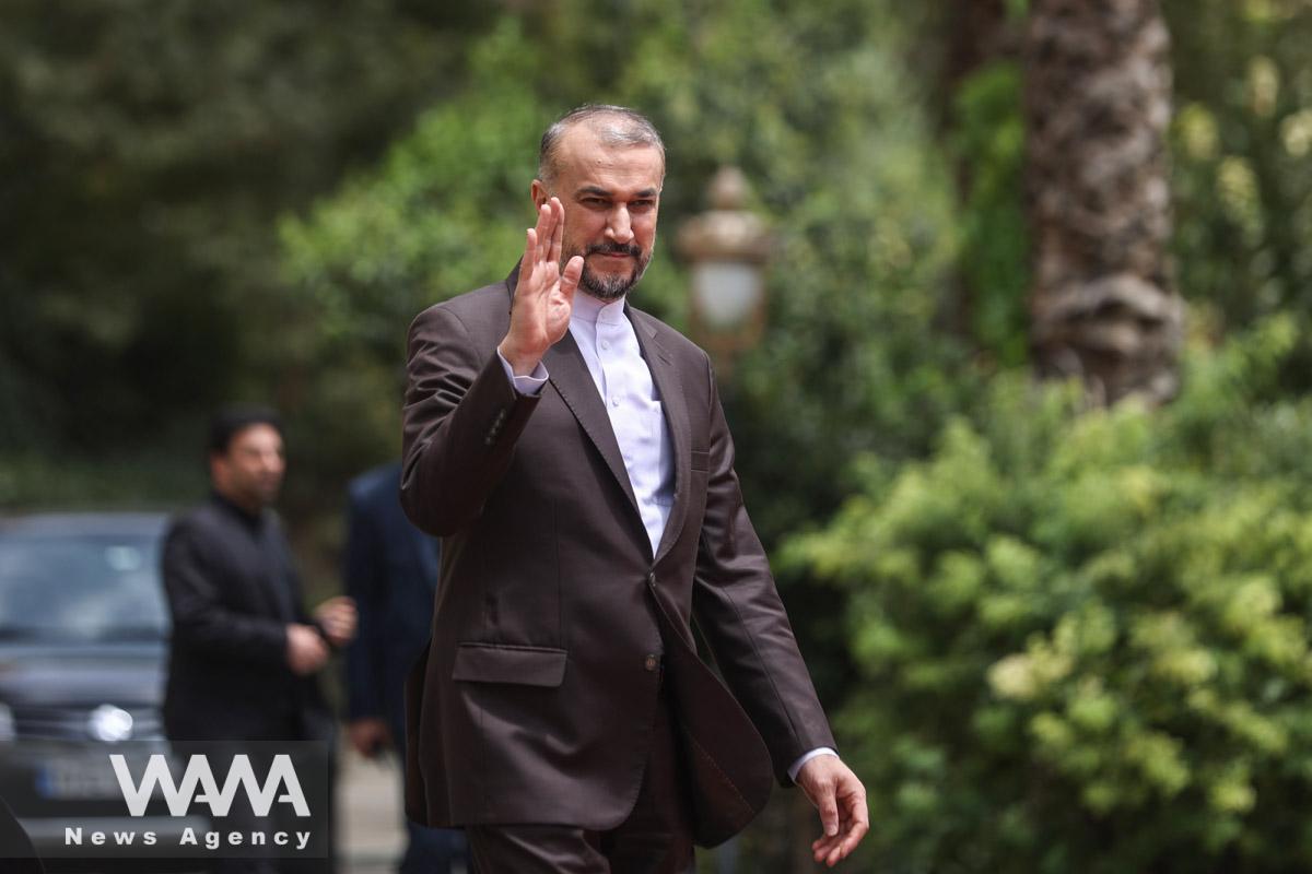 Iran's Foreign Minister Hossein Amir-Abdollahian waves hand before a meeting with Syrian Foreign Minister Faisal Mekdad (not pictured), in Tehran, Iran July 31, 2023. Majid Asgaripour/WANA (West Asia News Agency)