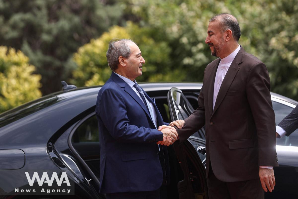 Iran's Foreign Minister Hossein Amir-Abdollahian meets with Syrian Foreign Minister Faisal Mekdad, in Tehran, Iran July 31, 2023. Majid Asgaripour/WANA (West Asia News Agency)