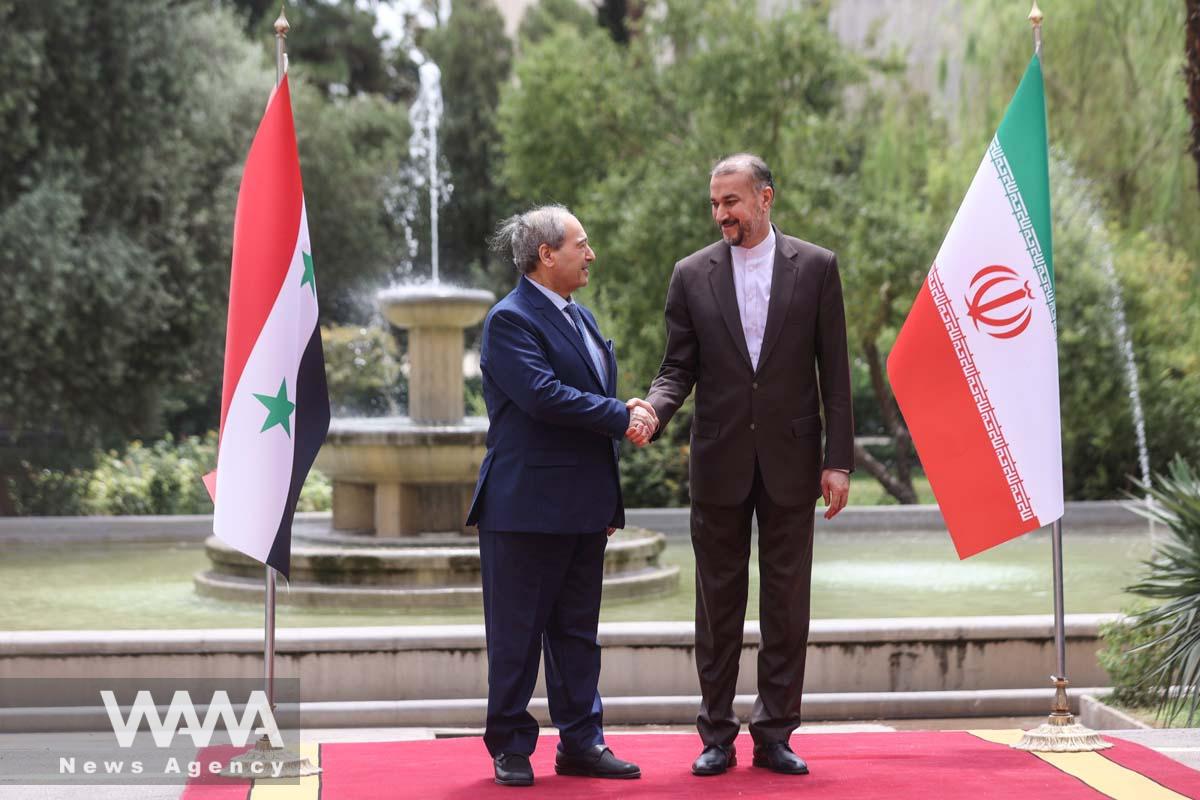 Iran's Foreign Minister Hossein Amir-Abdollahian meets with Syrian Foreign Minister Faisal Mekdad, in Tehran, Iran July 31, 2023. Majid Asgaripour/WANA (West Asia News Agency)