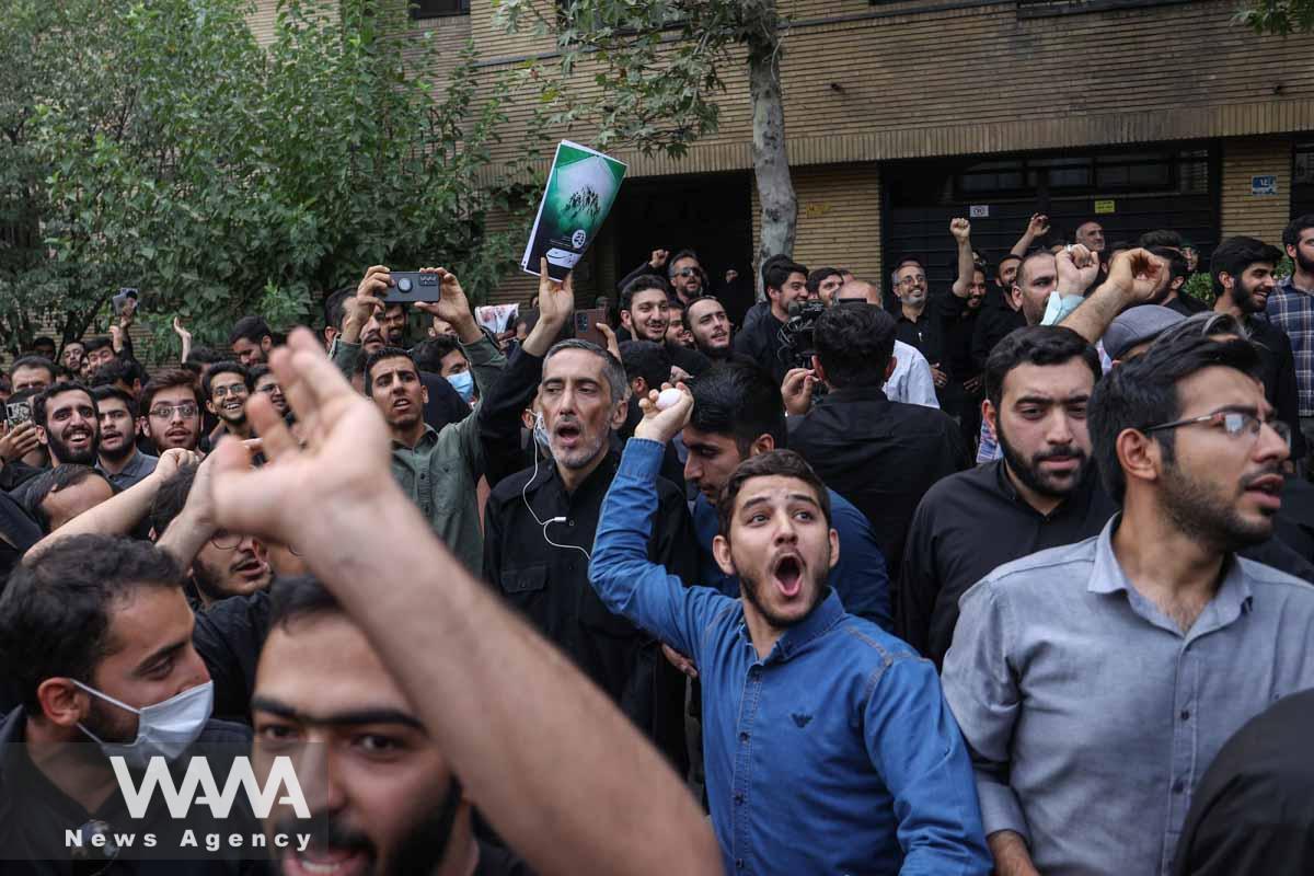 A protester throws eggs at the Swedish embassy building during a protest against the insult to the Koran in Stockholm, in front of the Swedish Embassy in Tehran, Iran July 21, 2023. Majid Asgaripour/WANA (West Asia News Agency)