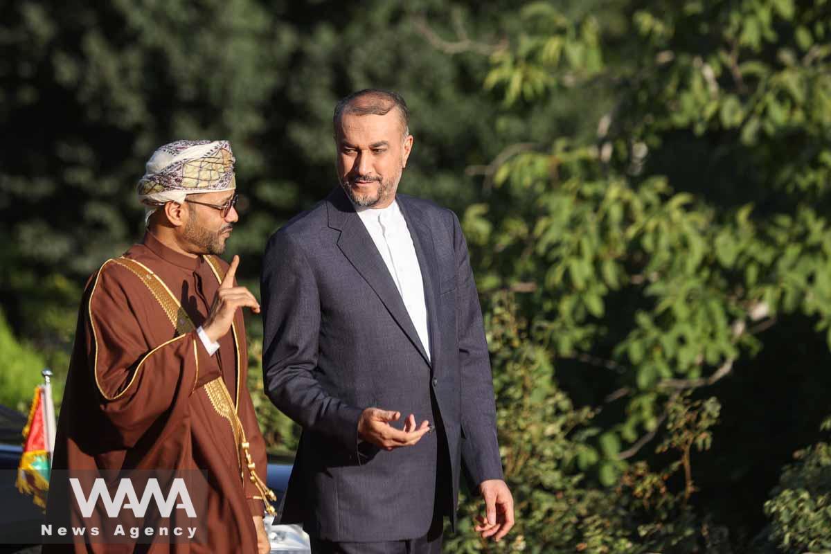 Iranian Foreign Minister Hossein Amir-Abdollahian meets with Oman's Foreign Minister Sayyid Badr Albusaidi in Tehran, Iran July 17, 2023. Majid Asgaripour/WANA (West Asia News Agency)