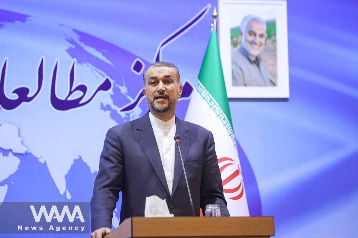 Iran's Foreign Minister Hossein Amir-Abdollahian speaks during a joint news conference with Oman's Foreign Minister Sayyid Badr Albusaidi (not pictured), in Tehran, Iran July 17, 2023. Majid Asgaripour/WANA (West Asia News Agency)