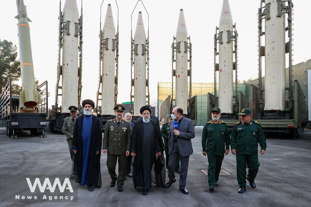 Iranian President Ebrahim Raisi visit ballistic missiles during the joining ceremony of ballistic missiles to the Armed Forces, in Tehran, Iran, August 22, 2023. Iran's Presidency/WANA (West Asia News Agency)