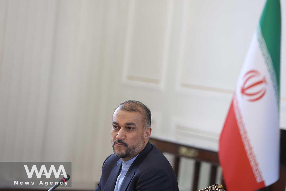 Iran's Foreign Minister Hossein Amir-Abdollahian speaks during a press conference in Tehran, Iran, August 14, 2023. Majid Asgaripour/WANA (West Asia News Agency)