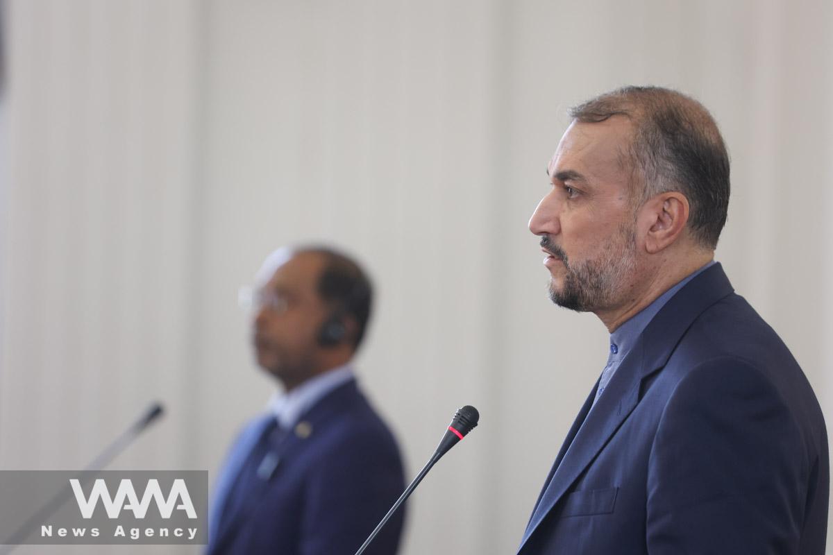 Iran's Foreign Minister Hossein Amir-Abdollahian speaks during a joint press conference with Malaysia's Foreign Minister Zambry Abdul Kadir (not pictured), in Tehran, Iran, August 21, 2023. Majid Asgaripour/WANA (West Asia News Agency)