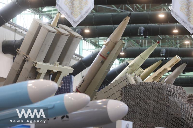 Iranian missiles are displayed during Iran's defence achievements exhibition in Tehran, Iran August 23, 2023. Majid Asgaripour/WANA (West Asia News Agency)
