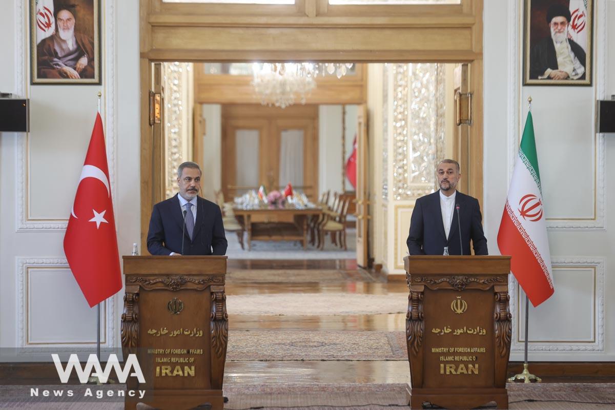 Iran's Foreign Minister Hossein Amir-Abdollahian and Turkish Foreign Minister Hakan Fidan attend a joint press conference, in Tehran, Iran, September 3, 2023. Majid Asgaripour/WANA (West Asia News Agency)