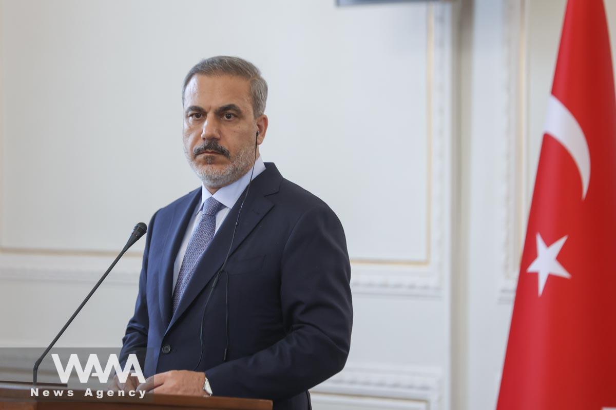 Turkish Foreign Minister Hakan Fidan looks during a joint press conference with Iran's Foreign Minister Hossein Amir-Abdollahian (not pictured), in Tehran, Iran, September 3, 2023. Majid Asgaripour/WANA (West Asia News Agency)
