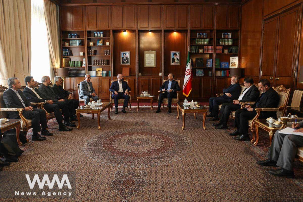 Iran's Foreign Minister Hossein Amir-Abdollahian meets with the head of the Iraqi Kurdistan Patriotic Union Party, Bafel Talabani in Tehran, Iran September 6, 2023. Majid Asgaripour/WANA (West Asia News Agency)