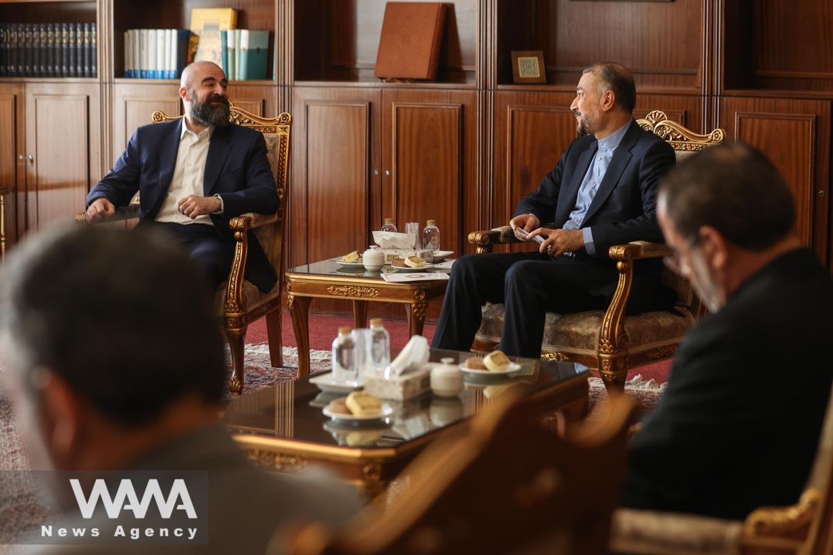 Iran's Foreign Minister Hossein Amir-Abdollahian meets with the head of the Iraqi Kurdistan Patriotic Union Party, Bafel Talabani in Tehran, Iran September 6, 2023. Majid Asgaripour/WANA (West Asia News Agency)