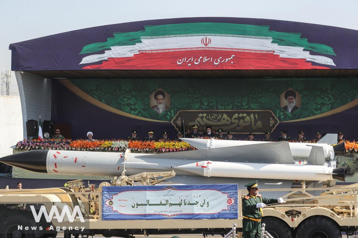 An Iranian missile is seen during the annual military parade in Tehran, Iran, September 22, 2023. Majid Asgaripour/WANA (West Asia News Agency)