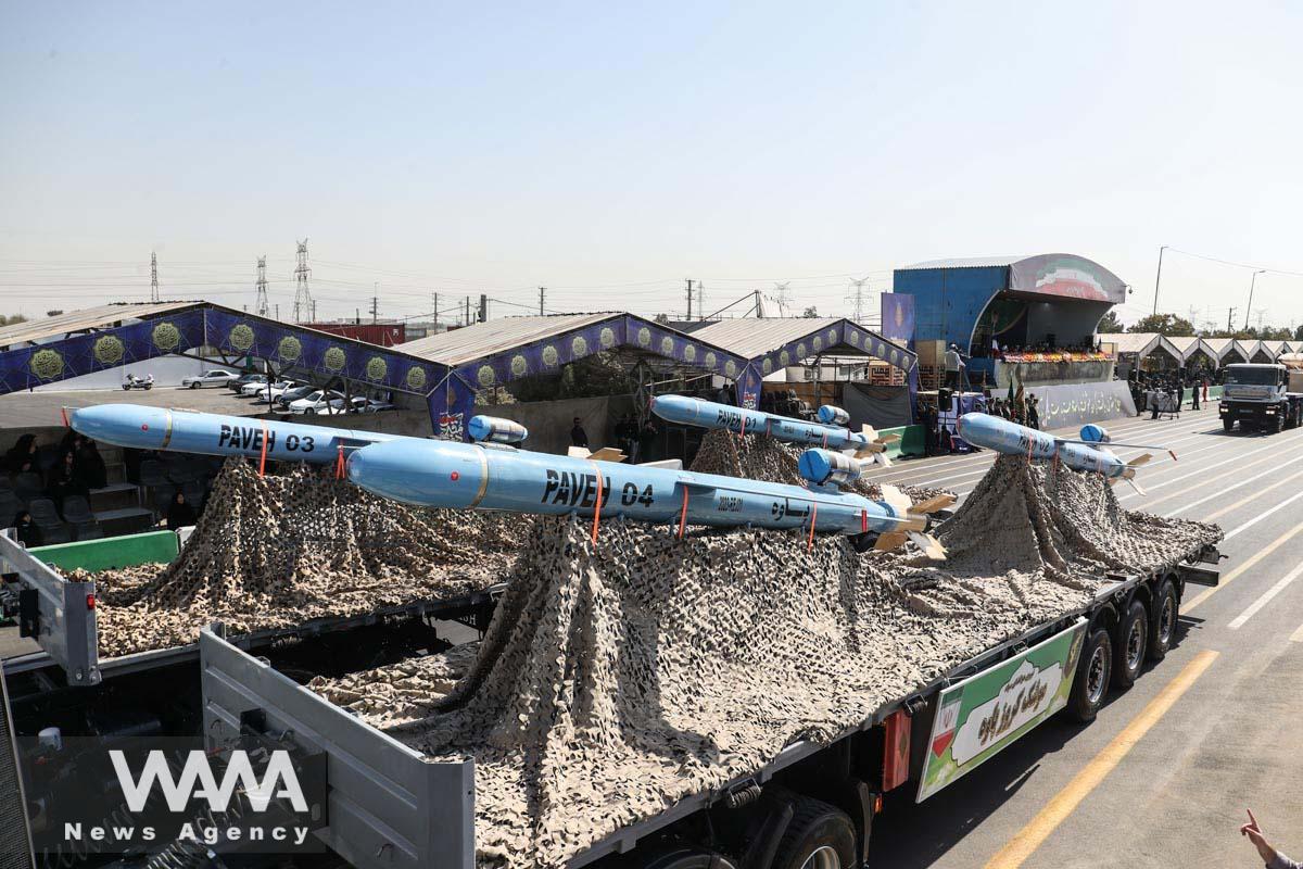 Iranian missiles are seen during the annual military parade in Tehran, Iran, September 22, 2023. Majid Asgaripour/WANA (West Asia News Agency)