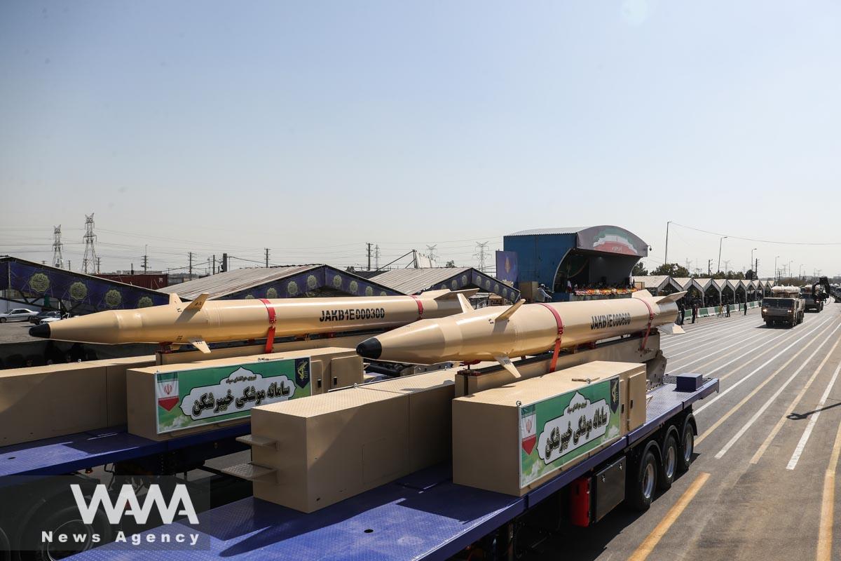 Iranian missiles are seen during the annual military parade in Tehran, Iran, September 22, 2023. Majid Asgaripour/WANA (West Asia News Agency)