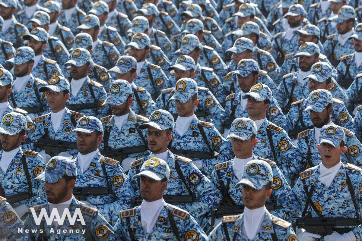 Iranian armed forces members march during the annual military parade in Tehran, Iran, September 22, 2023. Majid Asgaripour/WANA (West Asia News Agency)