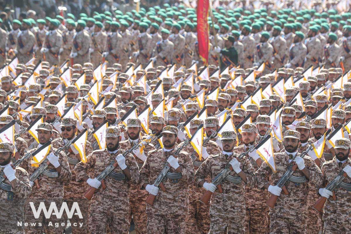 Iranian armed forces members march during the annual military parade in Tehran, Iran, September 22, 2023. Majid Asgaripour/WANA (West Asia News Agency)