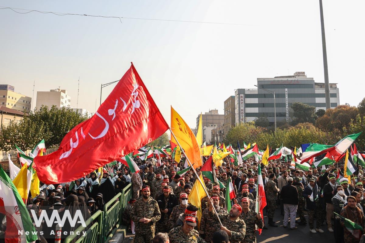Members of Basij paramilitary forces attend an anti-Israel rally in Tehran/WANA (West Asia News Agency)