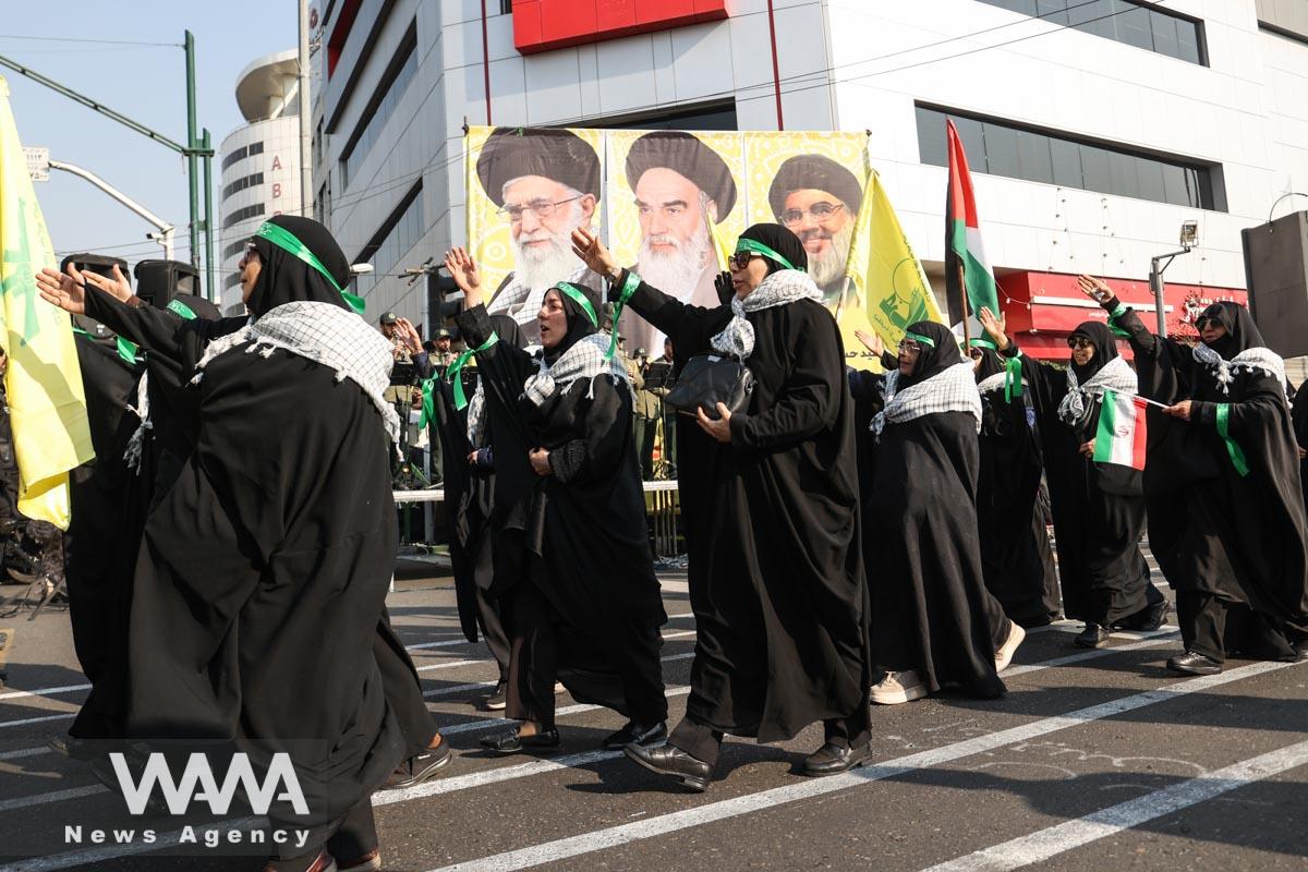 Women members of Basij paramilitary forces attend an anti-Israel rally in Tehran/WANA (West Asia News Agency)