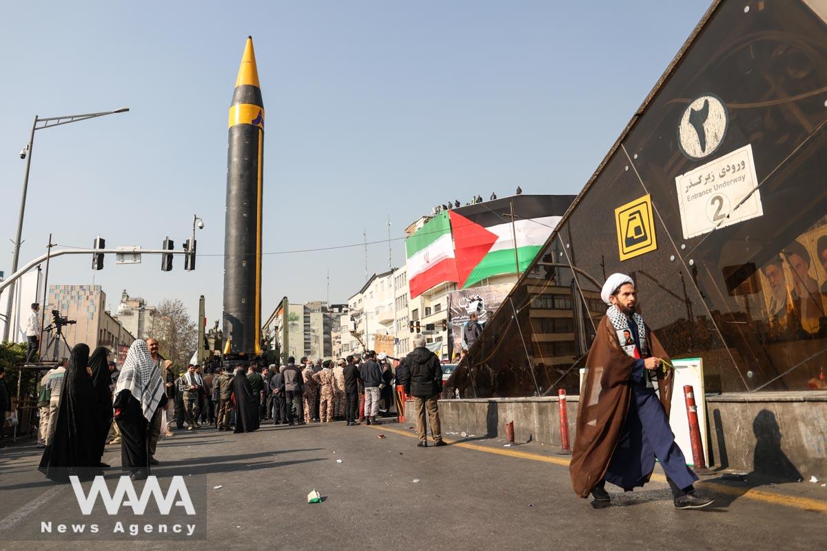 An Iranian missile is seen during an anti-Israel rally in Tehran/WANA (West Asia News Agency)