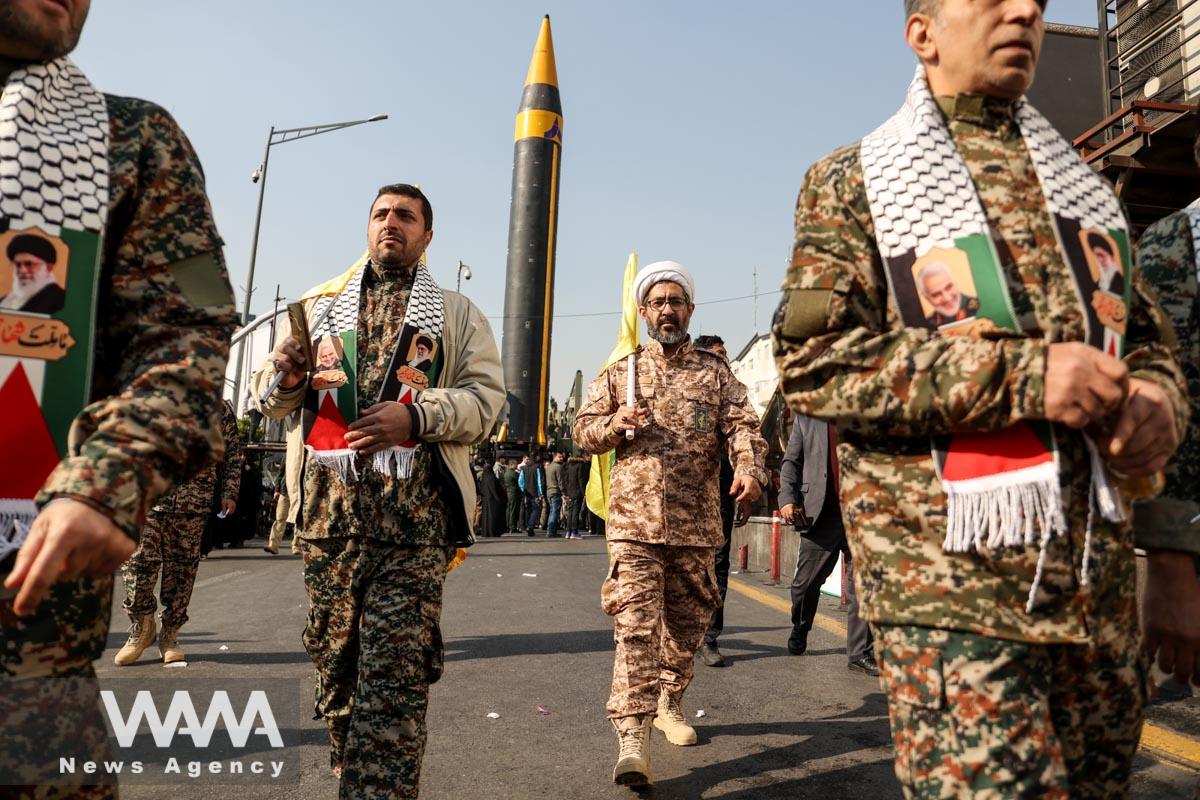 A cleric member of Basij paramilitary forces attends an anti-Israel rally in Tehran/WANA (West Asia News Agency)