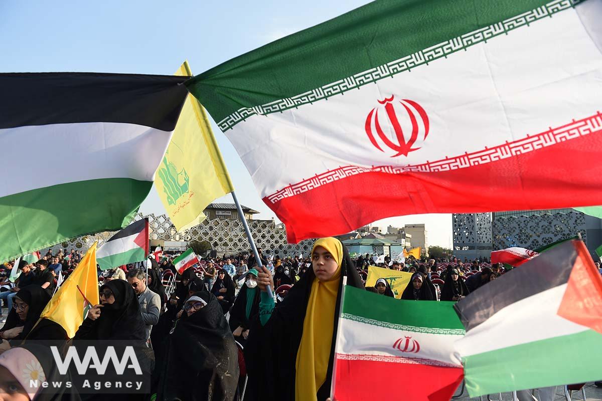 Supporters of Palestine attend a gathering in support of Palestinians, in Iran/WANA (West Asia News Agency)