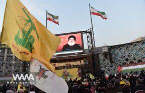 Supporters of Palestine listen to Hezbollah leader Sayyed Hassan Nasrallah's speech via a screen during a gathering in support of Palestinians, in Tehran/WANA (West Asia News Agency)