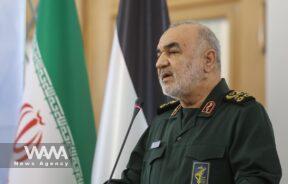 Islamic Revolutionary Guard Corps (IRGC) Commander-in-Chief Major General Hossein Salami speaks during a meeting/WANA (West Asia News Agency)