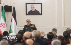 Islamic Revolutionary Guard Corps (IRGC) Commander-in-Chief Major General Hossein Salami speaks during a meeting/WANA (West Asia News Agency)