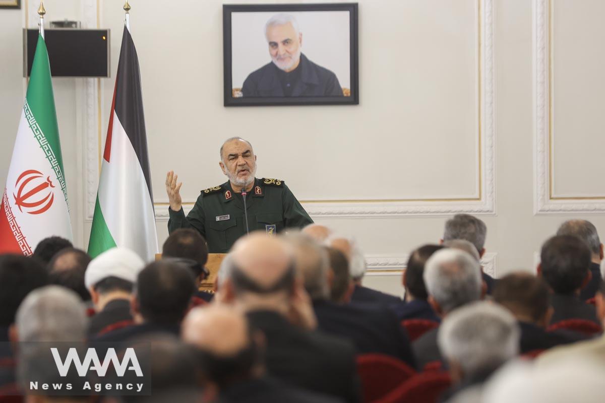 Islamic Revolutionary Guard Corps (IRGC) Commander-in-Chief Major General Hossein Salami speaks during a meeting/WANA (West Asia News Agency)