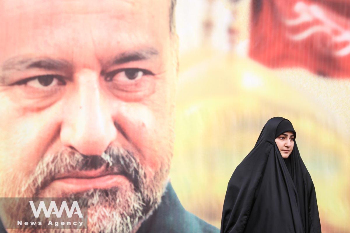 Zeinab, daughter of Qasem Soleimani, attends the funeral ceremony of senior adviser for Iran's Revolutionary Guards, Sayyed Razi Mousavi, who was killed in an Israeli air strike outside the Syrian capital Damascus