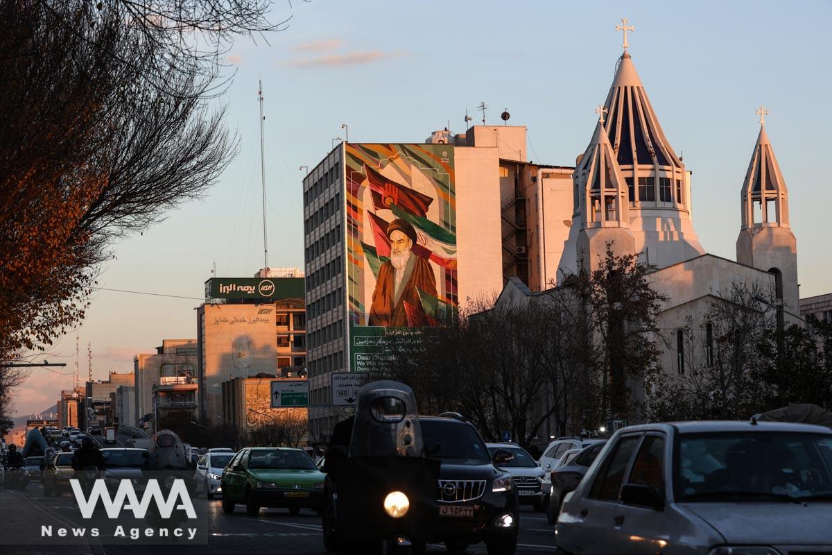 A view shows Saint Sarkis Cathedral and a building with a mural of Iran's late leader Ayatollah Ruhollah Khomeini /WANA (West Asia News Agency)