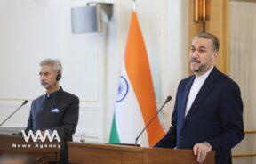 Iran's Foreign Minister Hossein Amir-Abdollahian and Indian Foreign Minister Subrahmanyam Jaishankar attend a joint press conference