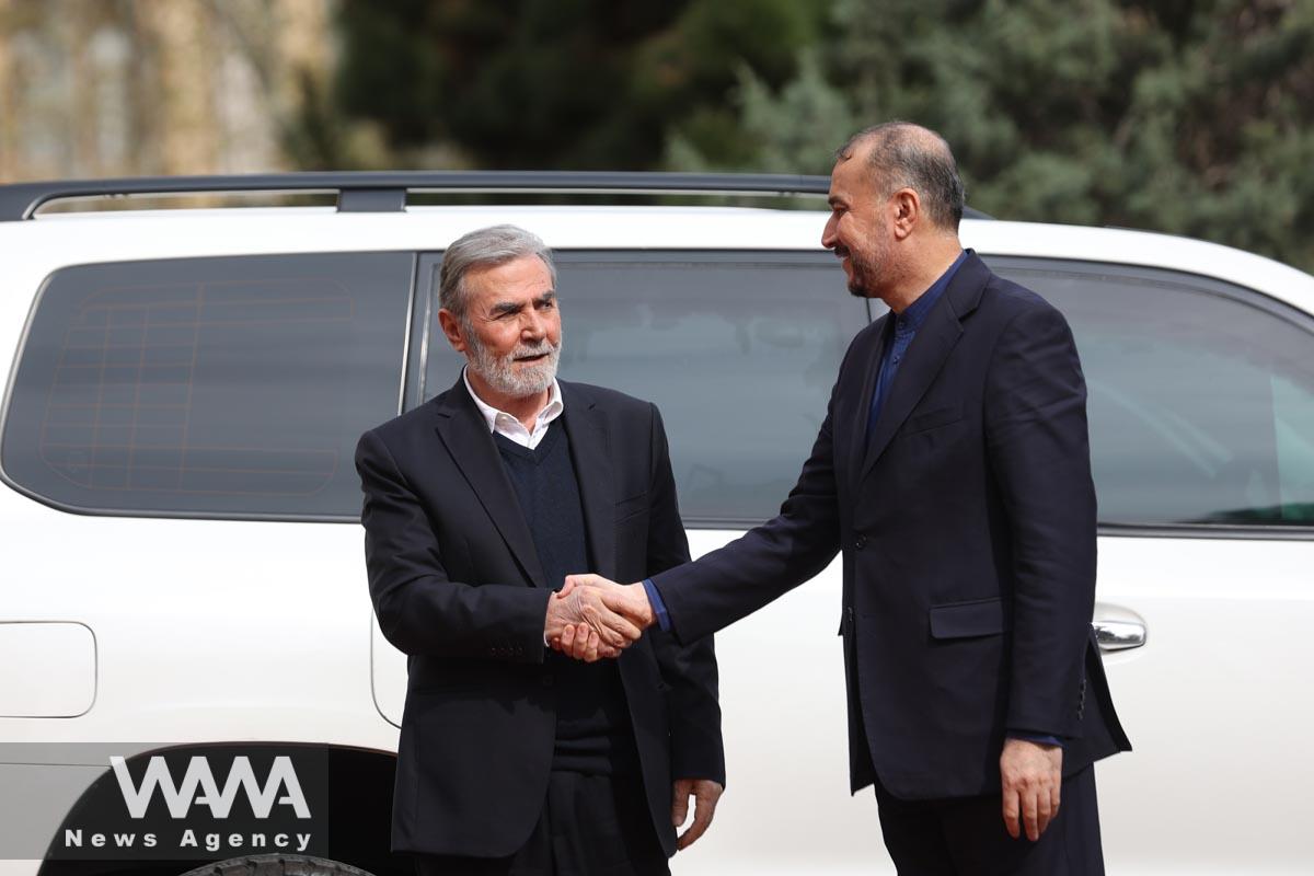 Iran's Foreign Minister Hossein Amir Abdollahian meets with the Secretary-General of the Palestinian Islamic Jihad Movement, Ziyad Nakhaleh