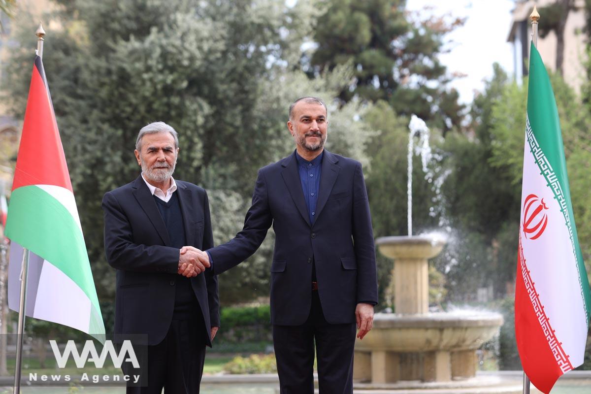 Iran's Foreign Minister Hossein Amir Abdollahian meets with the Secretary-General of the Palestinian Islamic Jihad Movement, Ziyad Nakhaleh