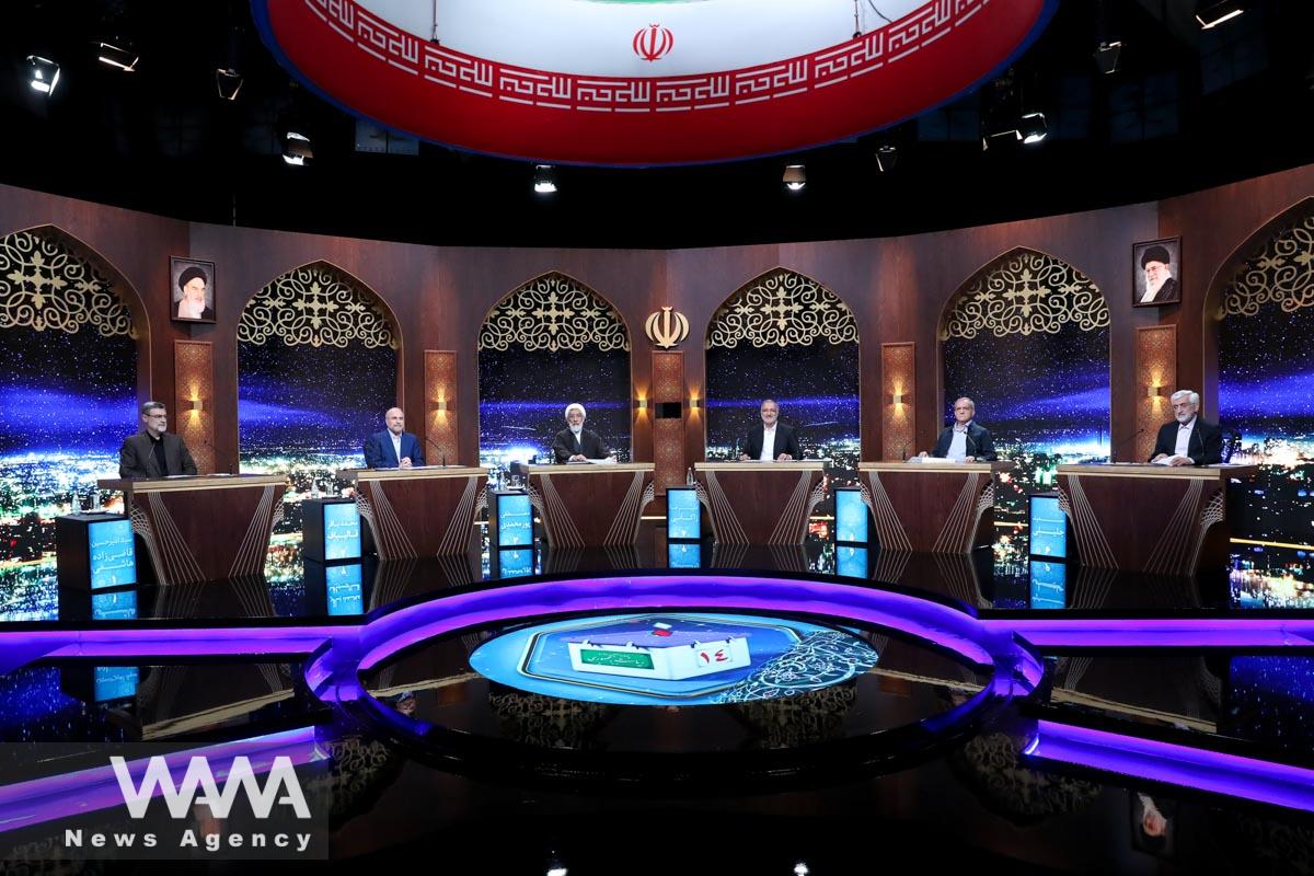 WANA - Presidential candidates ​attend an election debate at a television studio in Tehran, Iran, June 20, 2024. Morteza Fakhri Nezhad/IRIB/WANA (West Asia News Agency)