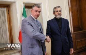 Iran's acting foreign minister, Ali Bagheri Kani meets with Leonid Slutsky, leader of the Liberal Democratic Party of Russia (LDPR)