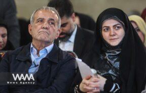 Presidential candidate Masoud Pezeshkian and his daughter attend a campaign gathering
