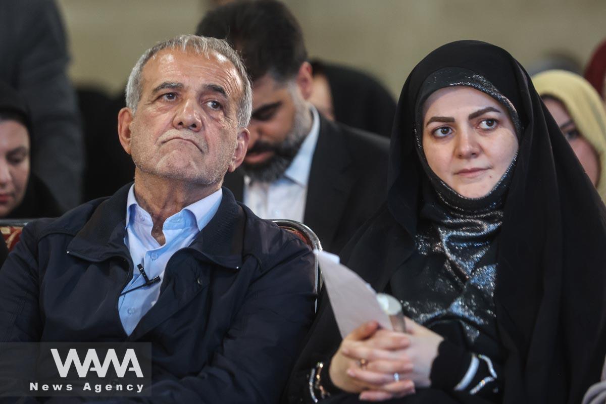 Presidential candidate Masoud Pezeshkian and his daughter attend a campaign gathering