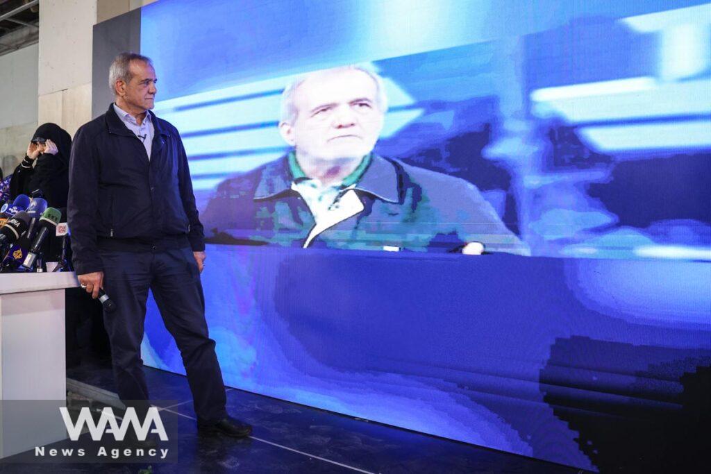 Presidential candidate Masoud Pezeshkian attends a campaign gathering