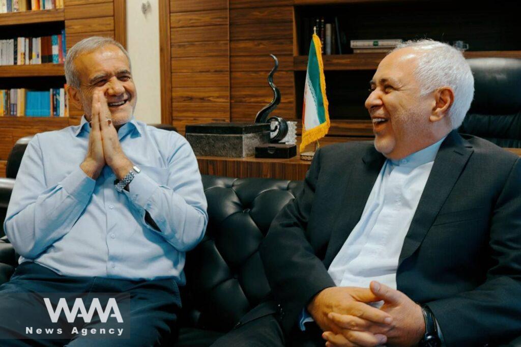 Masoud Pezeshkian, the presidential candidate from the reformist front, in a meeting with Mohammad Javad Zarif, the former foreign minister in Hassan Rouhani's government. The favorable foreign minister of Pezeshkian is Javad Zarif. Date 12 June 2024 - social media / WANA News Agency